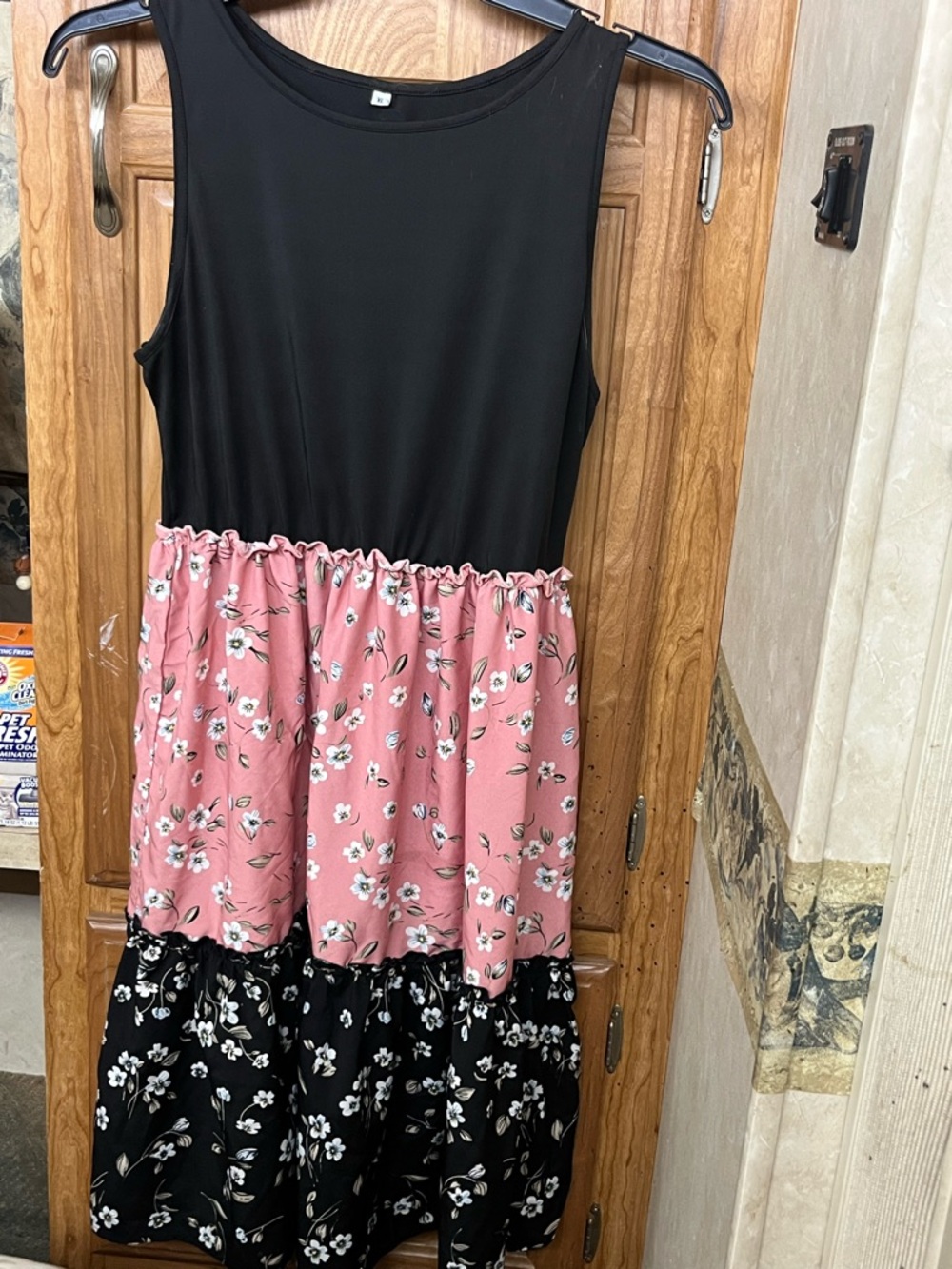 Woman’s size Large Black and Pink Floral Tiered Dress